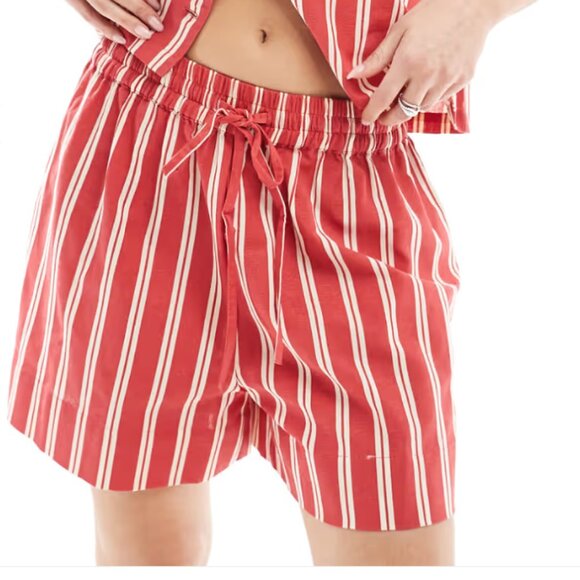 ASOS Wednesday's Girl Striped Boxer Style Shorts Red & White Striped - Picture 4 of 4
